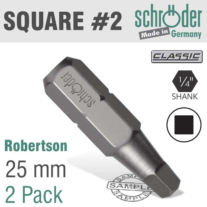 Schroder Sq.recess No.2x25mm Bit 2cd