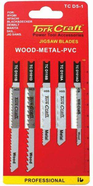 Tork Craft U-shank Jigsaw Blades 5 Piece Assorted
