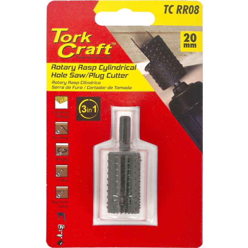 Tork Craft 3 In 1 Rotary Rasp Cyl. / Hole Saw / Plug Cutter 20mm X 35mm