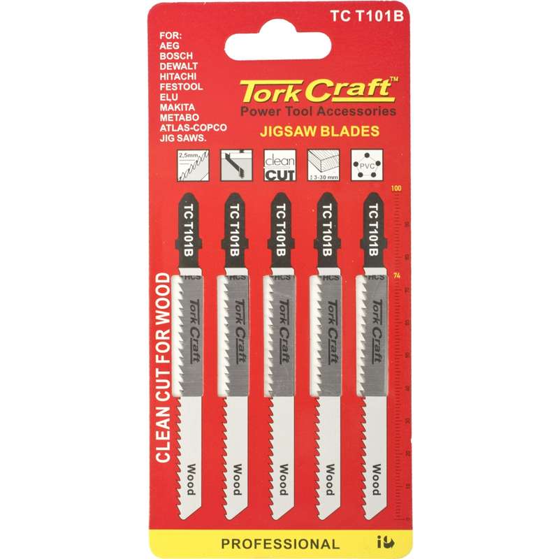 Tork Craft T-shank Jigsaw Blade For Wood 2.5mm 10tpi 100mm 5pc