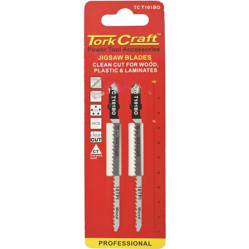 Tork Craft T-shank Jigsaw Blade Clean Cut Wood/laminat  2.5mm 10tpi 100mm 2pc