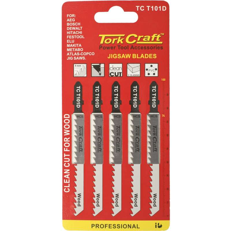 Tork Craft T-shank Jigsaw Blade For Wood 4mm 6tpi 100mm 5pc