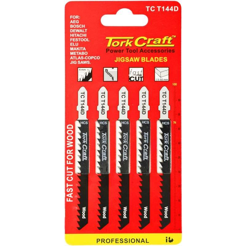 Tork Craft T-shank Jigsaw Blade Fast Cut For Wood 4mm 6tpi 5pc