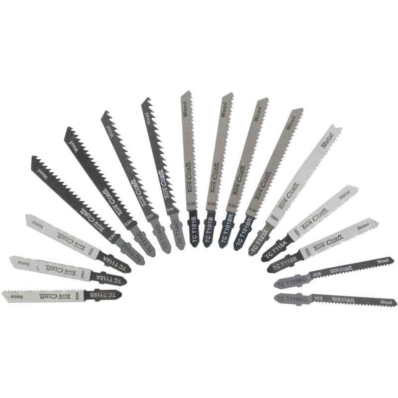Tork Craft T-shank Jigsaw Blades 16pc Set Assorted Metal & Wood Cutting