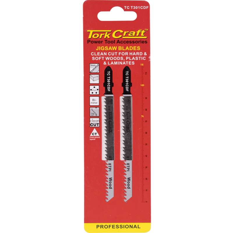 Tork Craft T-shank Jigsaw Blade For Hard/softwood/laminate 3mm 8tpi 116mm 2pc