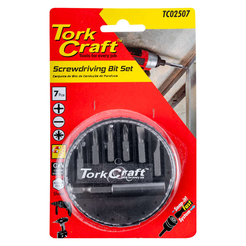 Tork Craft Screwdriver Bit Set 7pcs(ph1/2.pz1/2 Slotted6/7mm)