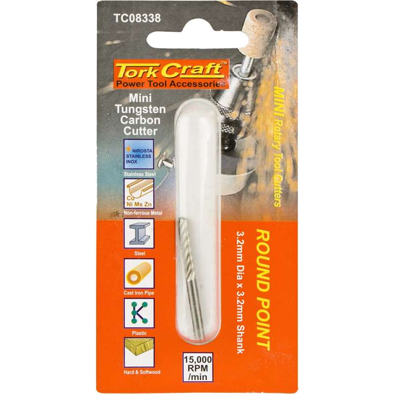 Tork Craft Mini Tungsten Carb. Cutter 3.2mm Round Point 3.2mm Shank