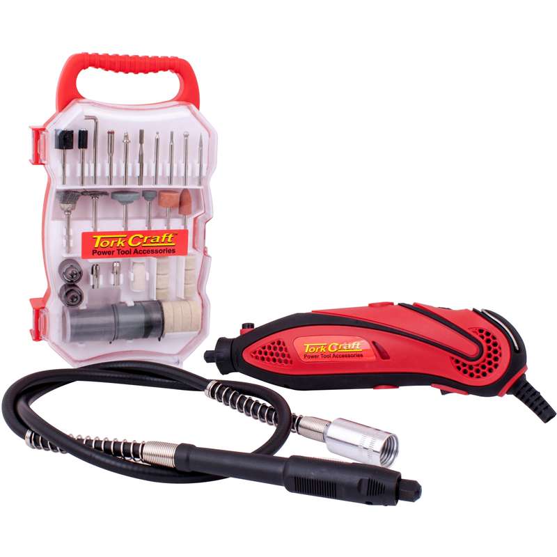 Tork Craft Mini Rotary Tool  And 72 Pc Accessory Kit  With Flexible Shaft