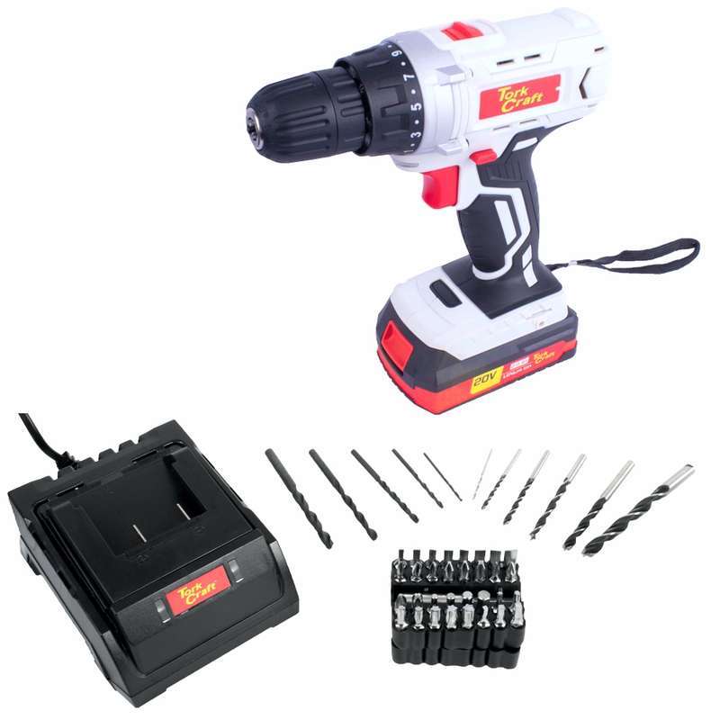 Tork Craft Drill Driver Dd10 20v 10mm 35nm 2.0 Ah Bat Std Charg 44 Pcs Acc