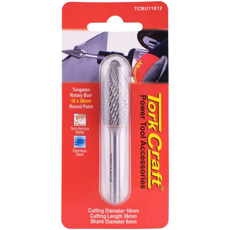 Tork Craft Rotary Burr Tungsten 16x36x6mm Round Point