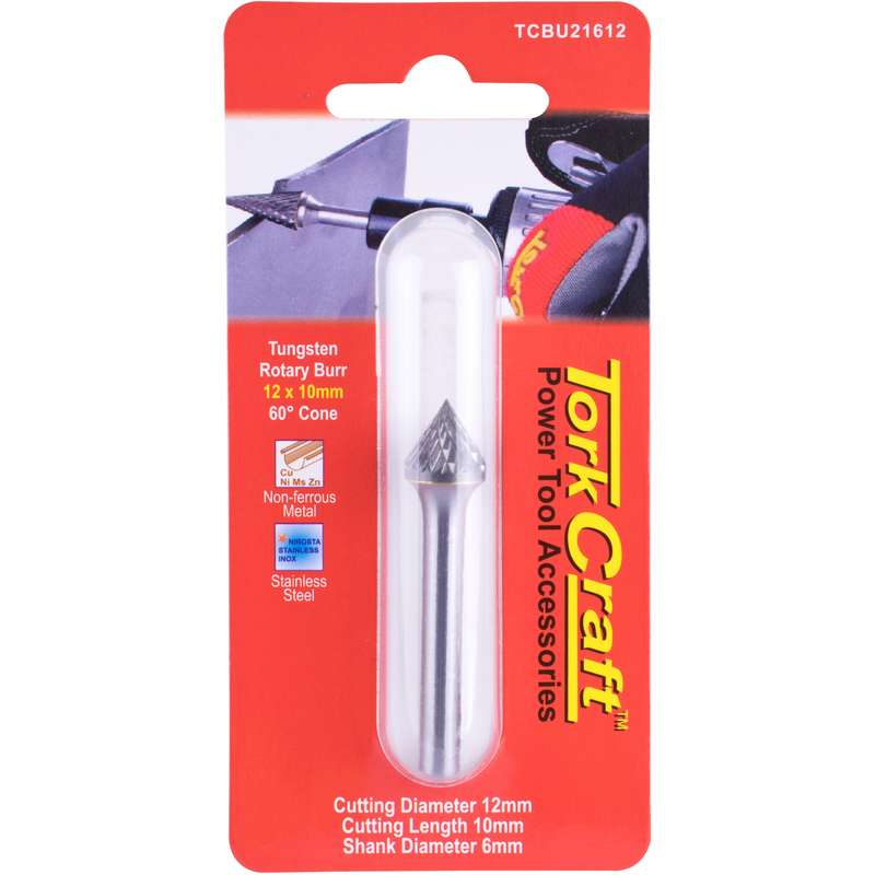 Tork Craft Rotary Burr Tungsten 12x10x6mm 60 Degree Cone
