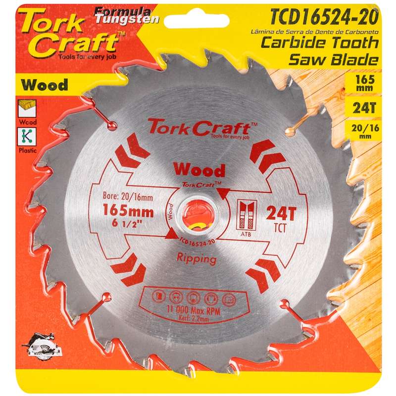 Tork Craft Blade Tct 165 X 24t 20/16 General Purpose Rip