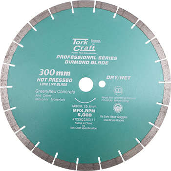Tork Craft Diamond Blade 300 X 25.4mm Green / New Concrete Hot Pressed Segmented