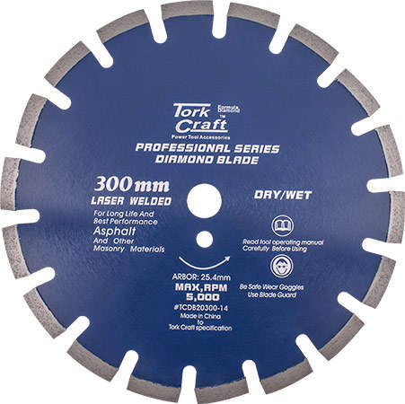 Tork Craft Diamond Blade 300 X 25.4mm Asphalt Laser Welded Segmented Tar