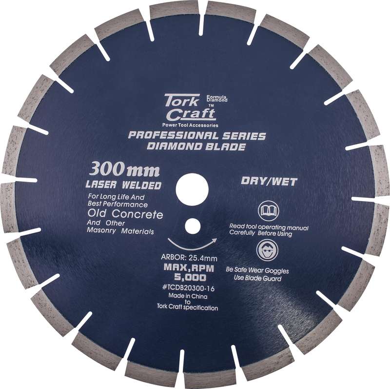 Tork Craft Diamond Blade 300 X 25.4mm Old Concrete Laser Welded Segmented