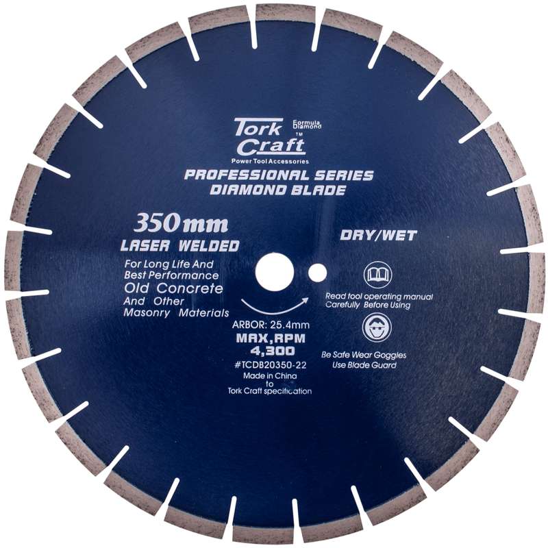 Tork Craft Diamond Blade 350x25.4mm Old Concrete Laser Welded Segmented