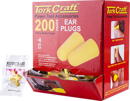 Tork Craft Ear Plug 200pc Bullet Shape Snr33 Yellow Per Box