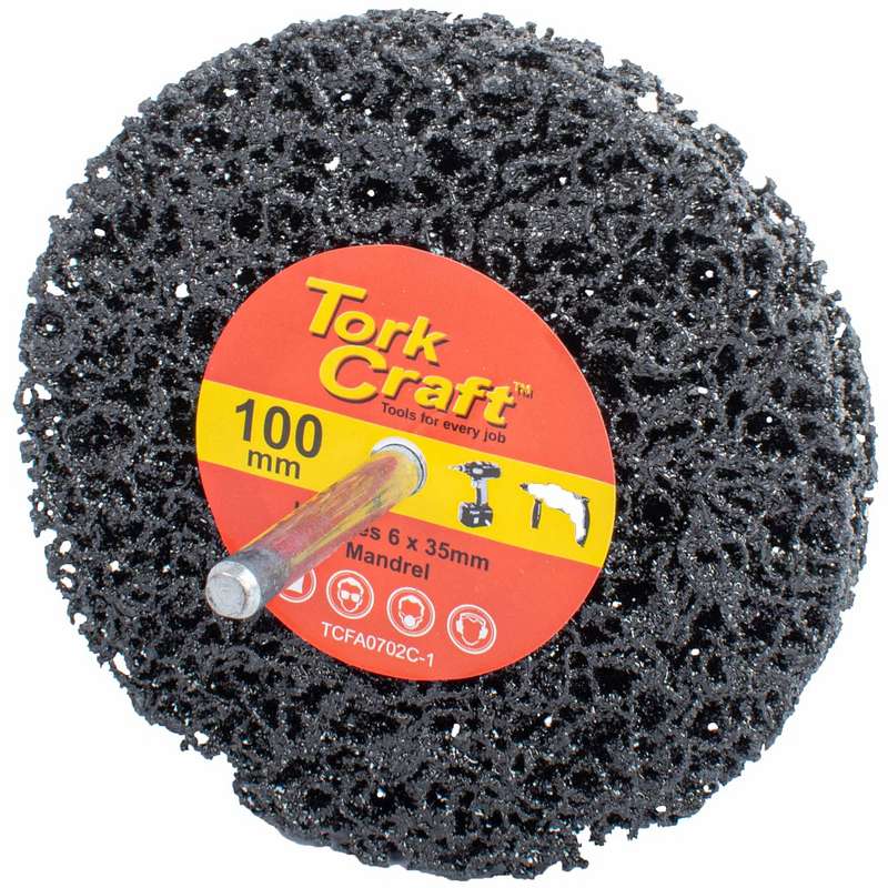 Tork Craft Face Off Disc 100mm Fitted 6mm Mandrel Carded For A Drill