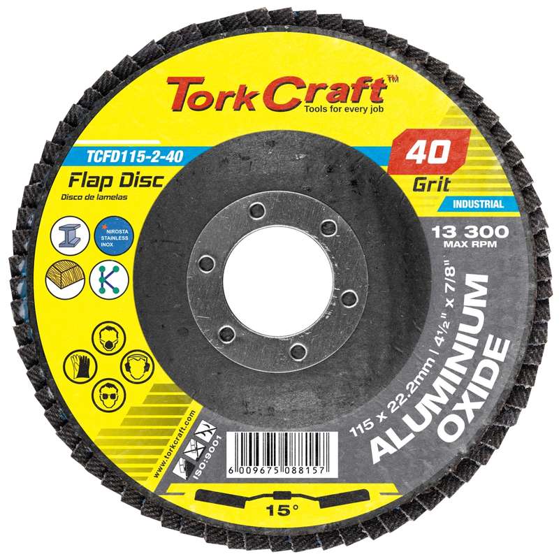 Tork Craft Flap Disc 115mm 15 Deg.angle 40grit A/o