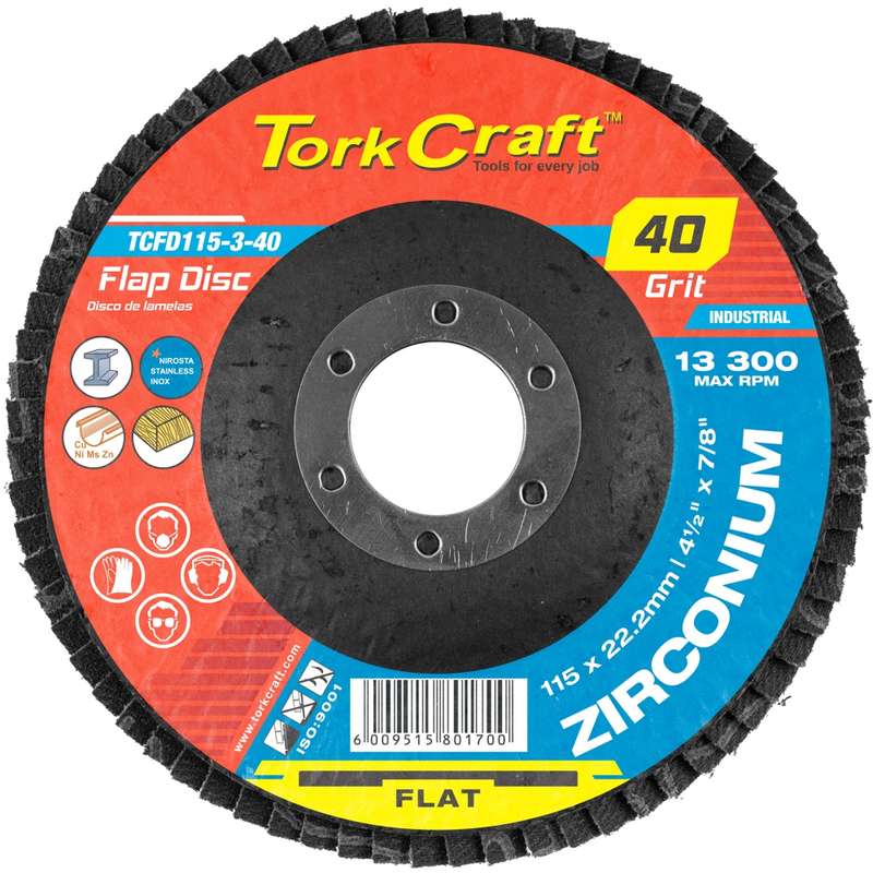 Tork Craft Flap Disc Zirconium 115mm 40 Grit Flat