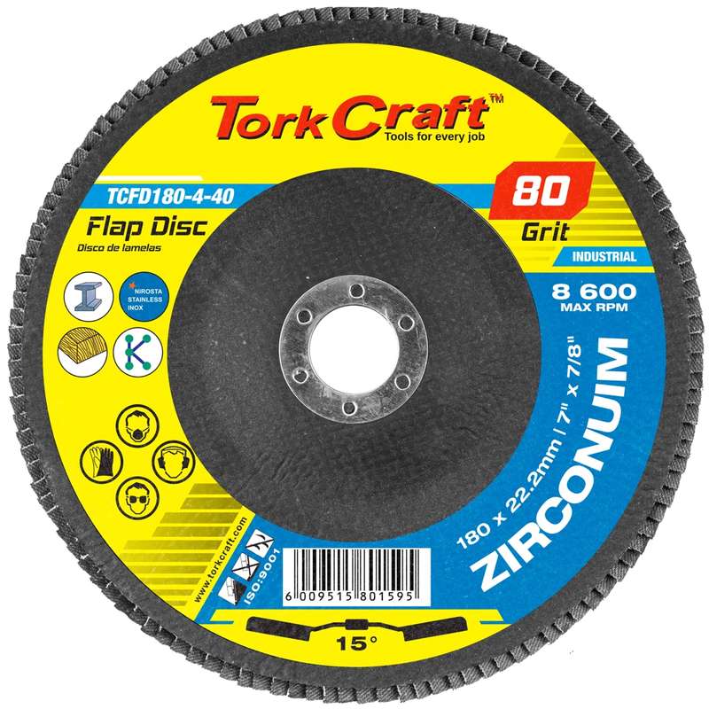Tork Craft Flap Disc Zirconium 180mm 80grit Angled
