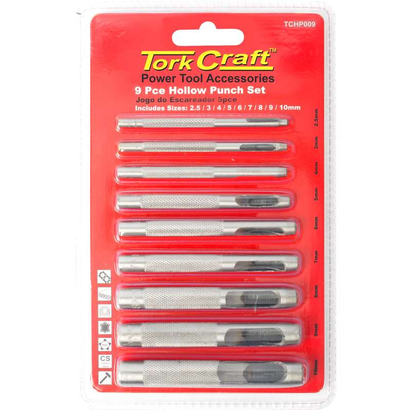 Tork Craft Hollow Punch Set 9pc 2.5-10mm Carb. Steel