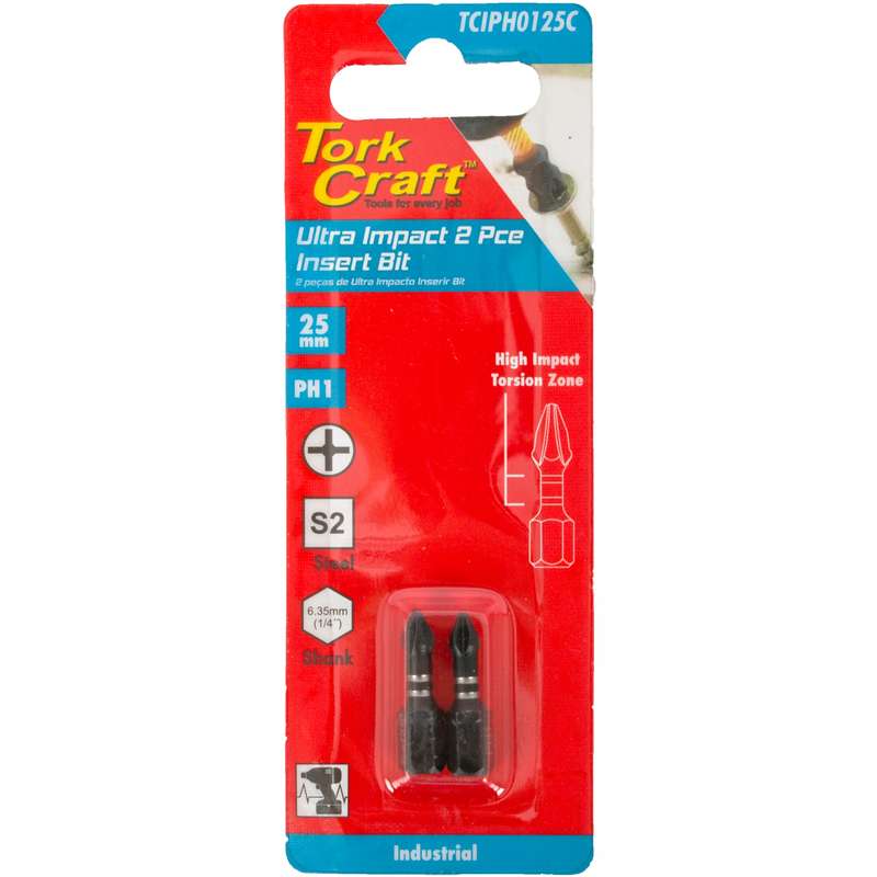 Tork Craft Impact Phil.1 X 25mm Ins.bit 2/card Ph1
