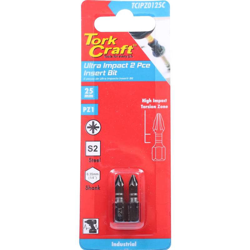 Tork Craft Impact Pozi.1 X 25mm Ins.bit 2/card Pz1