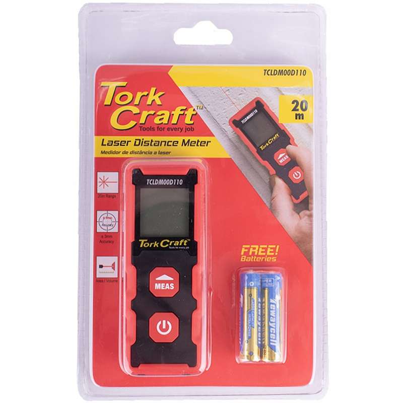 Tork Craft Laser Distance Meter 20m Single Measurement Incl 2 Aaa Batt