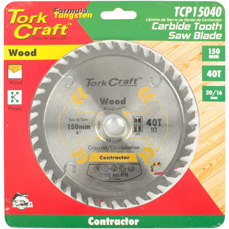 Tork Craft Blade Contractor 150 X 40t 20/16 Circular Saw Tct
