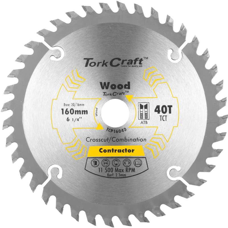 Tork Craft Blade Contractor 160 X 40t 20/16 Circular Saw Tct