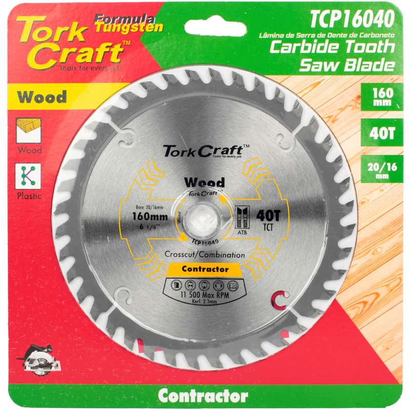 Tork Craft Blade Contractor 160 X 40t 20/16 Circular Saw Tct