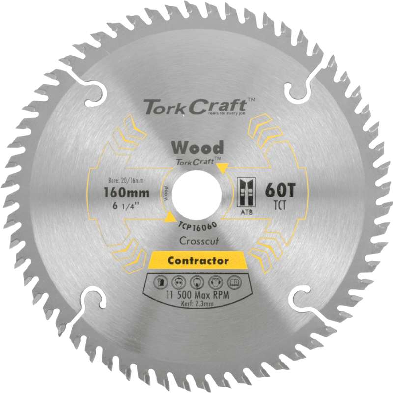 Tork Craft Blade Contractor 160 X 60t 20/16 Circular Saw Tct