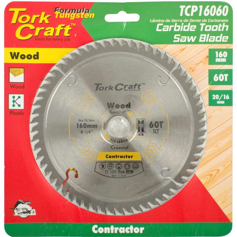 Tork Craft Blade Contractor 160 X 60t 20/16 Circular Saw Tct