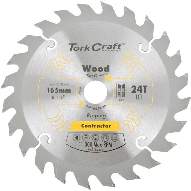Tork Craft Blade Contractor 165 X 24t 20/16 Circular Saw Tct
