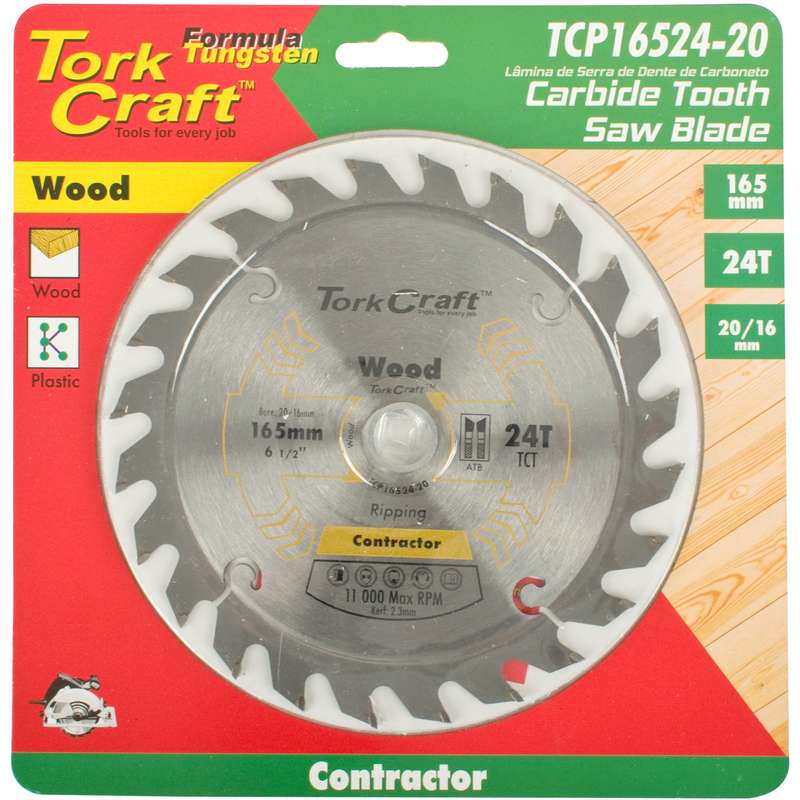 Tork Craft Blade Contractor 165 X 24t 20/16 Circular Saw Tct