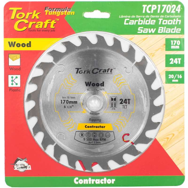Tork Craft Blade Contractor 170 X 24t 20/16 Circular Saw Tct