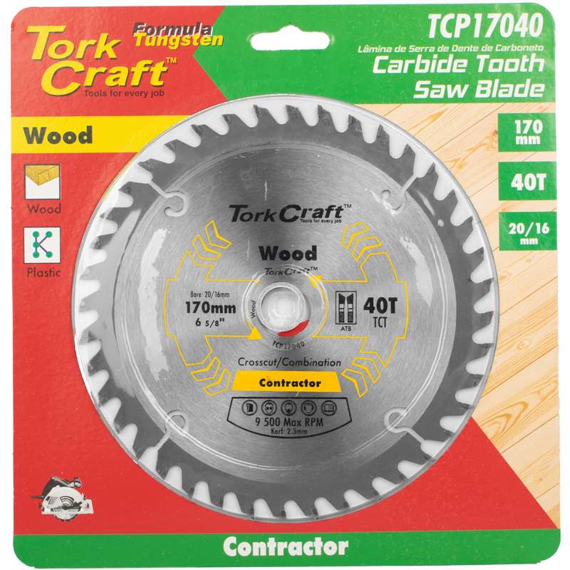 Tork Craft Blade Contractor 170 X 40t 20/16 Circular Saw Tct