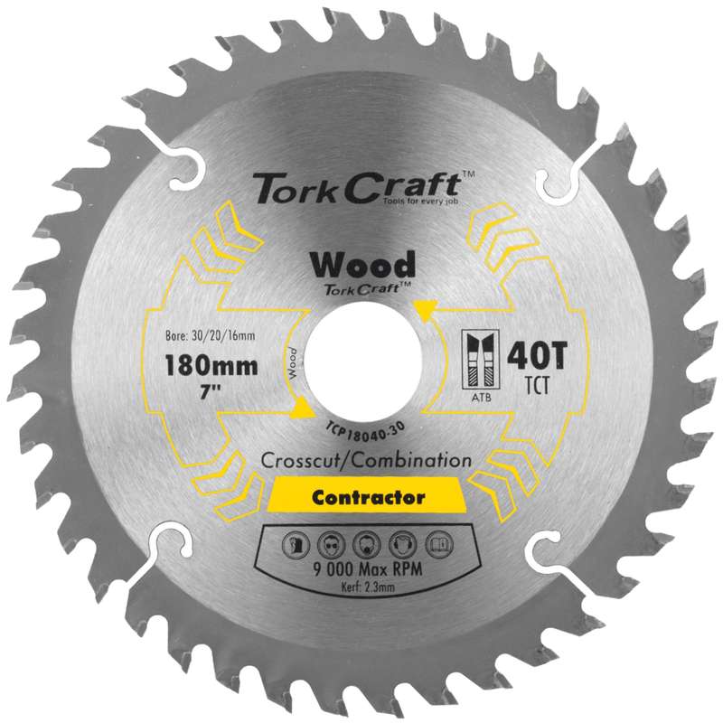 Tork Craft Blade Contractor 180 X 40t 30/20/16 Circular Saw Tct