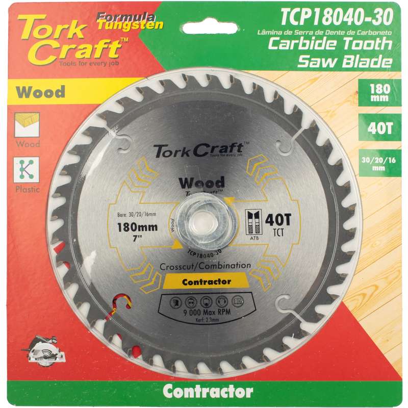Tork Craft Blade Contractor 180 X 40t 30/20/16 Circular Saw Tct