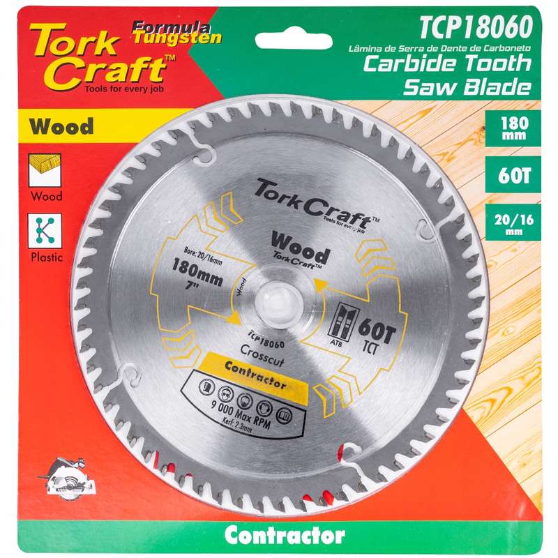 Tork Craft Blade Contractor 180 X 60t 20/16 Circular Saw Tct