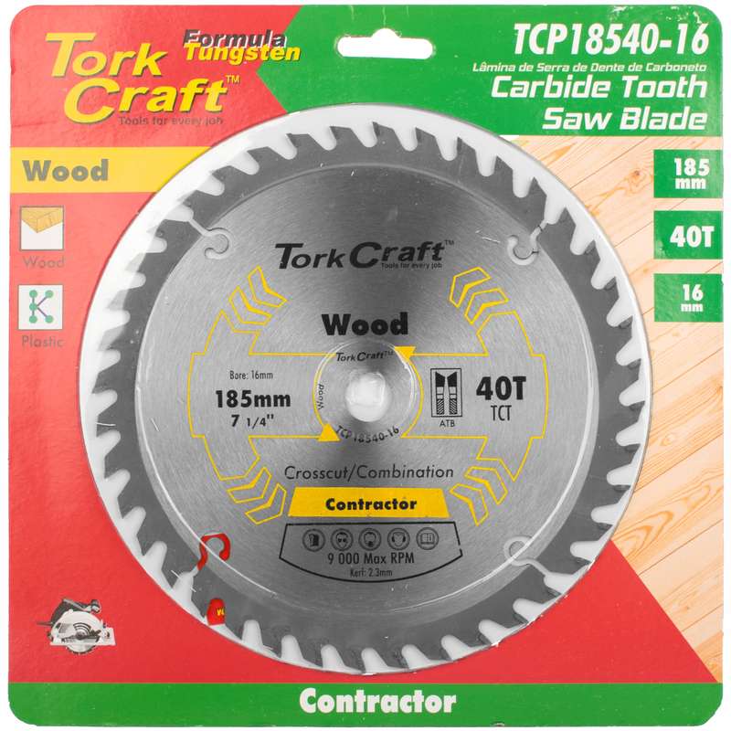 Tork Craft Blade Contractor 185 X 40t 16mm Circular Saw Tct