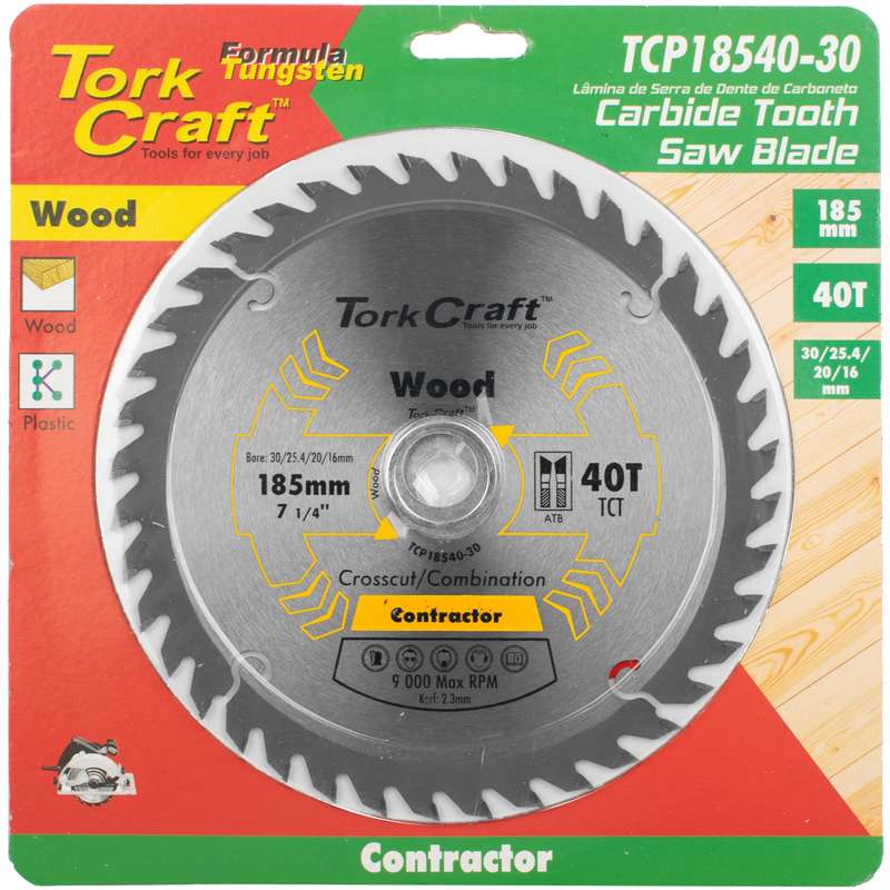 Tork Craft Blade Contractor 185 X 40t 30/20/16/1 Circular Saw Tct