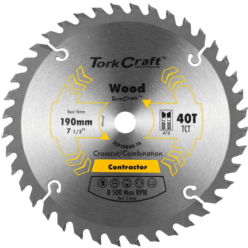Tork Craft Blade Contractor 190 X 40t 16mm Circular Saw Tct