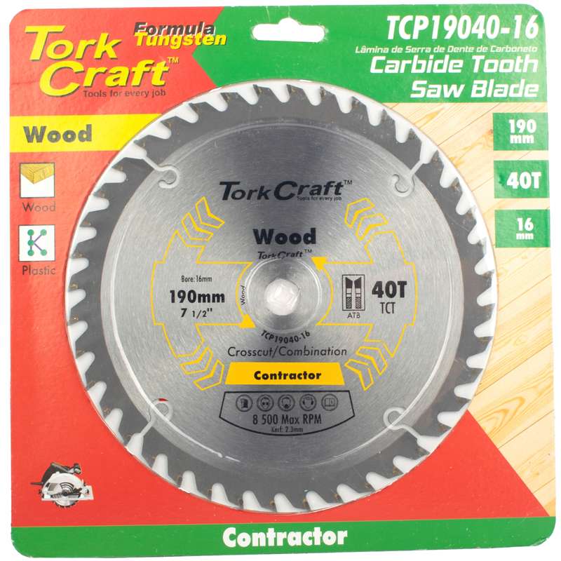 Tork Craft Blade Contractor 190 X 40t 16mm Circular Saw Tct