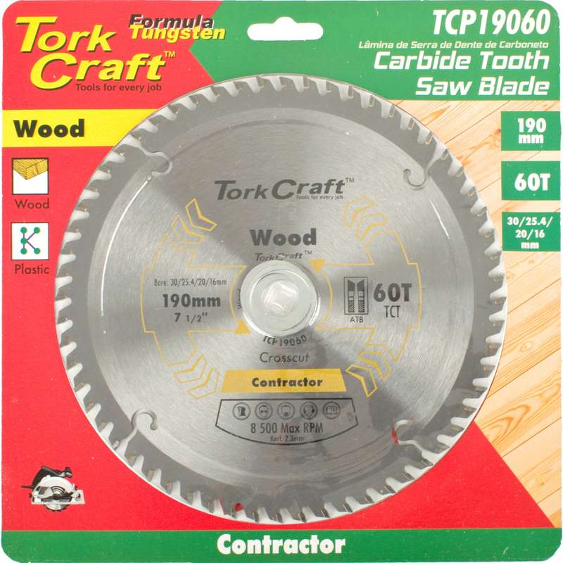 Tork Craft Blade Contractor 190 X 60t 30/1/20/16 Circular Saw Tct