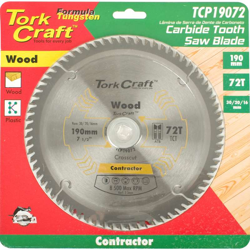 Tork Craft Blade Contractor 190 X 72t 30/20/ Circular Saw Tct