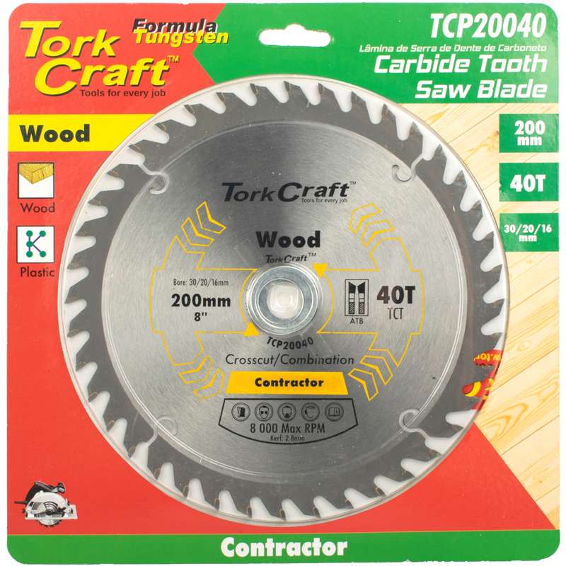 Tork Craft Blade Contractor 200 X 40t 30/1/20/16 Circular Saw Tct