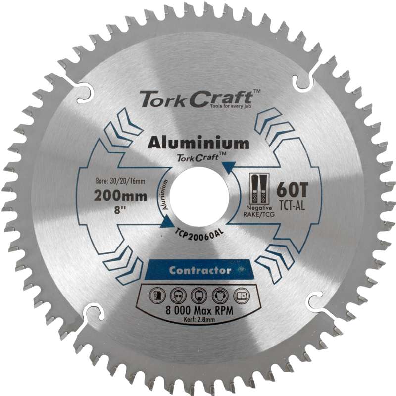 Tork Craft Blade Contactor Alum 200 X 60t 30/20/16 Circular Saw Tct
