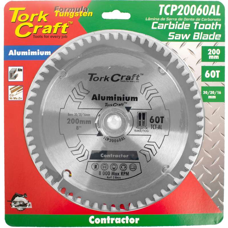Tork Craft Blade Contactor Alum 200 X 60t 30/20/16 Circular Saw Tct